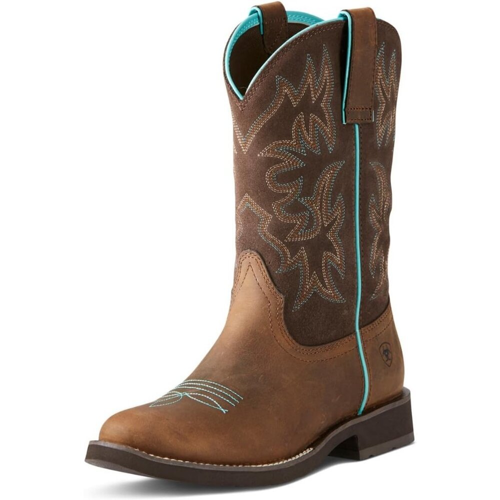 ⚡Women Fudge Faux Leather Chain Point Toe Chunky Heel Embroidered Pull on Boots